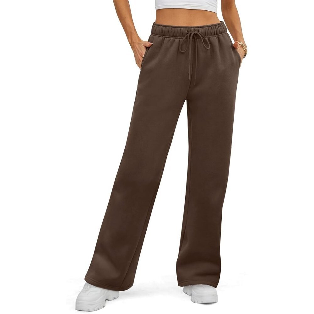 Women's Fleece-Lined Wide Leg Sweatpants Large Casual Comfort